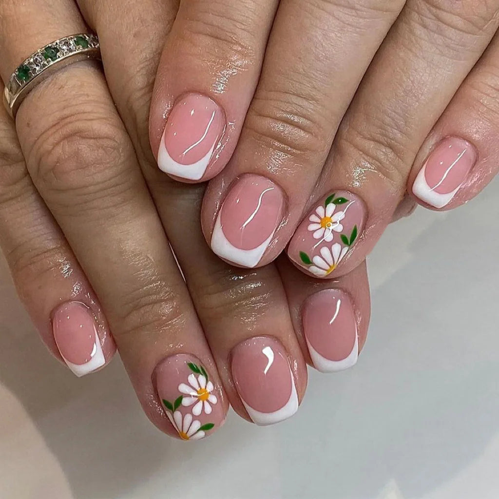 Gradient White Fake Nail Short Square Ballet Simple False Nails