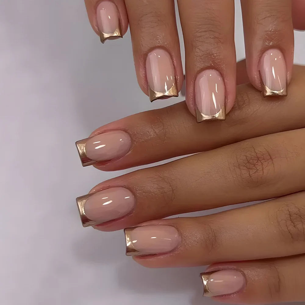 Gradient White Fake Nail Short Square Ballet Simple False Nails