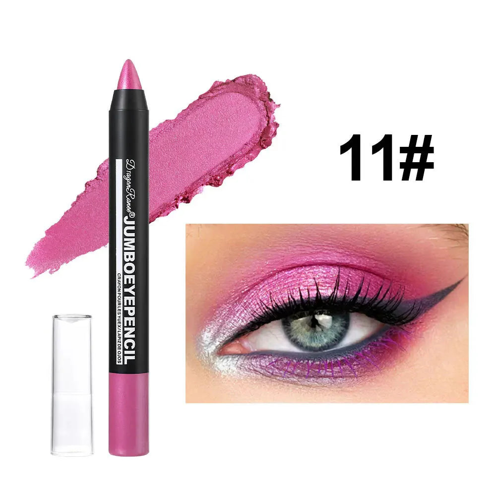 Smoky Dark Green Eyeshadow Pencil Stick Waterproof Pearlescent 12 Colors Metallic Glitter Eye Shadow Highlighter Pen Makeup Tool
