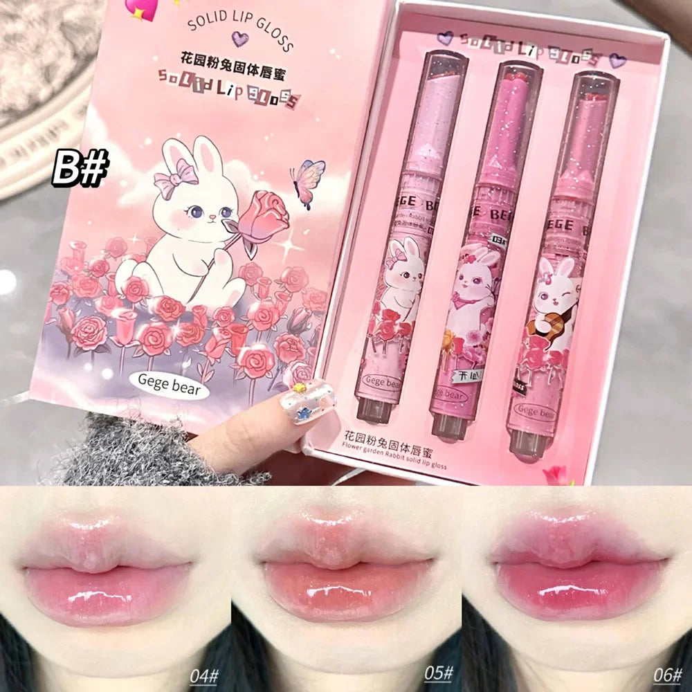 Solid Lip Gloss Gege Bear Garden Pink Rabbit Lip Balm Set