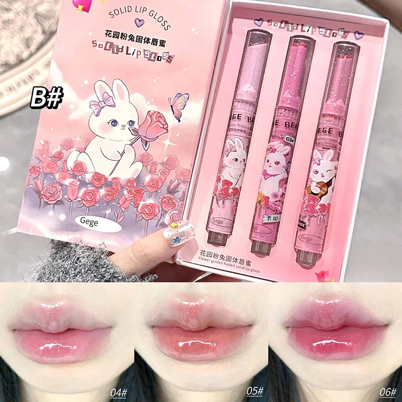 Solid Lip Gloss Gege Bear Garden Pink Rabbit Lip Balm Set