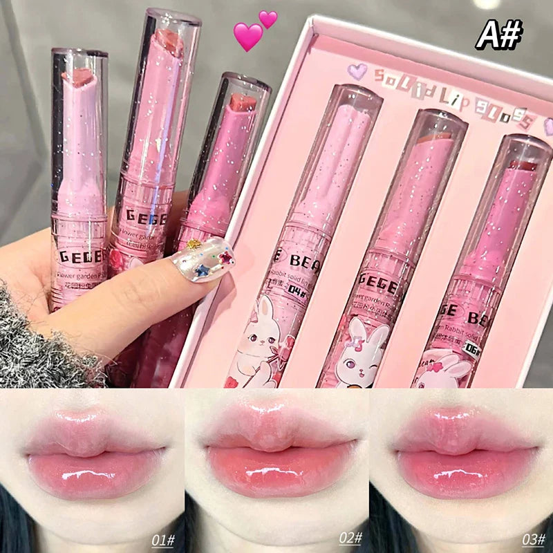 Solid Lip Gloss Gege Bear Garden Pink Rabbit Lip Balm Set