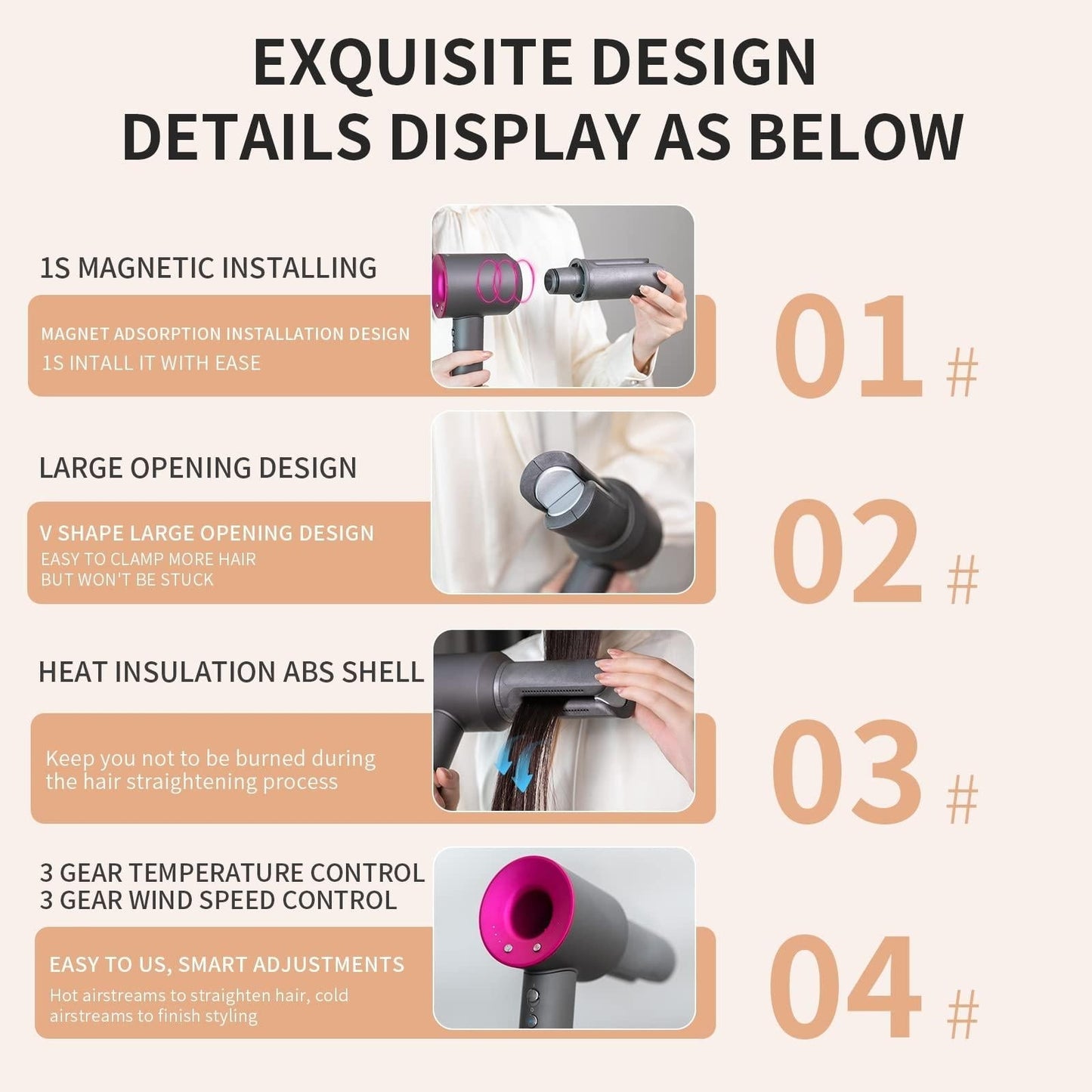 NNEIDS Dyson Hair Dryer Straight Nozzle Attachment With Styling Plate Clamp