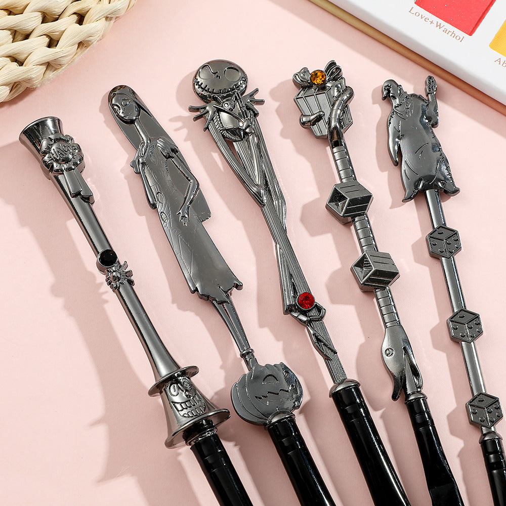 NNEDSZ 5-Piece Gothic Skeleton Jack Makeup Brush Set - Halloween Horror-Themed Metal Eyeshadow Brushes for Creative Festive Gifts