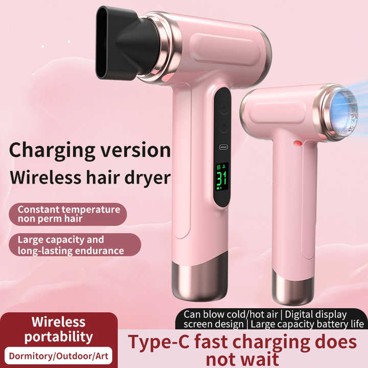 NNEDSZ White Wireless Hair Dryer with Cold & Hot Air, Portable Large-Capacity Rechargeable Ionic Dryer, Fast-Drying, Lightweight and Compact for Home and Travel