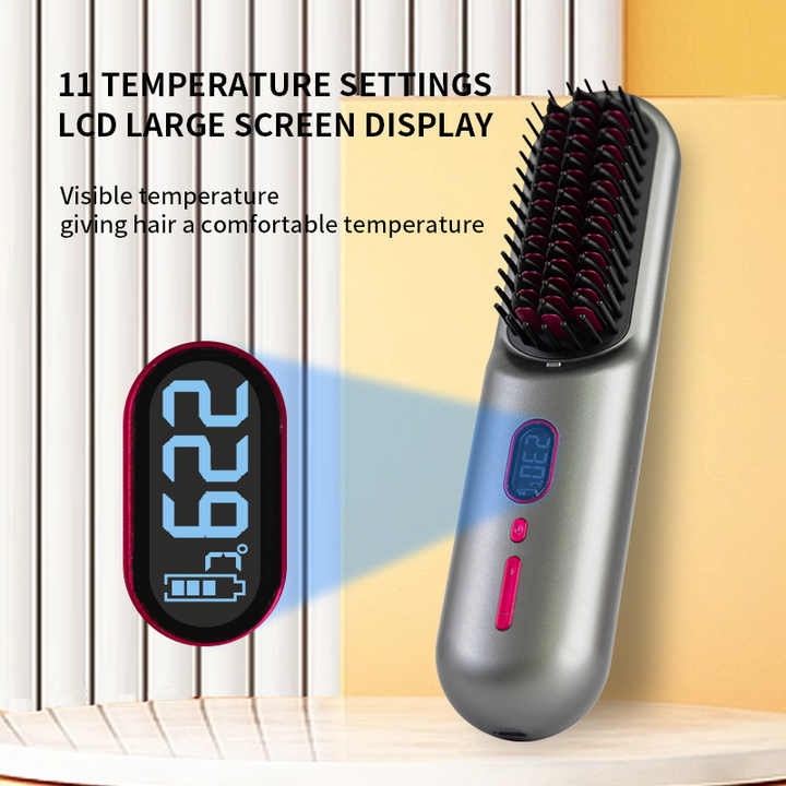 NNEDSZ Black Rechargeable Portable Ionic Hair Straightening Comb - USB Wireless Travel Hair Style