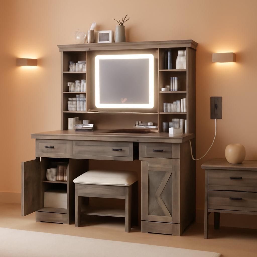 47.2 Inches Farmhouse Vanity Desk With Illumination