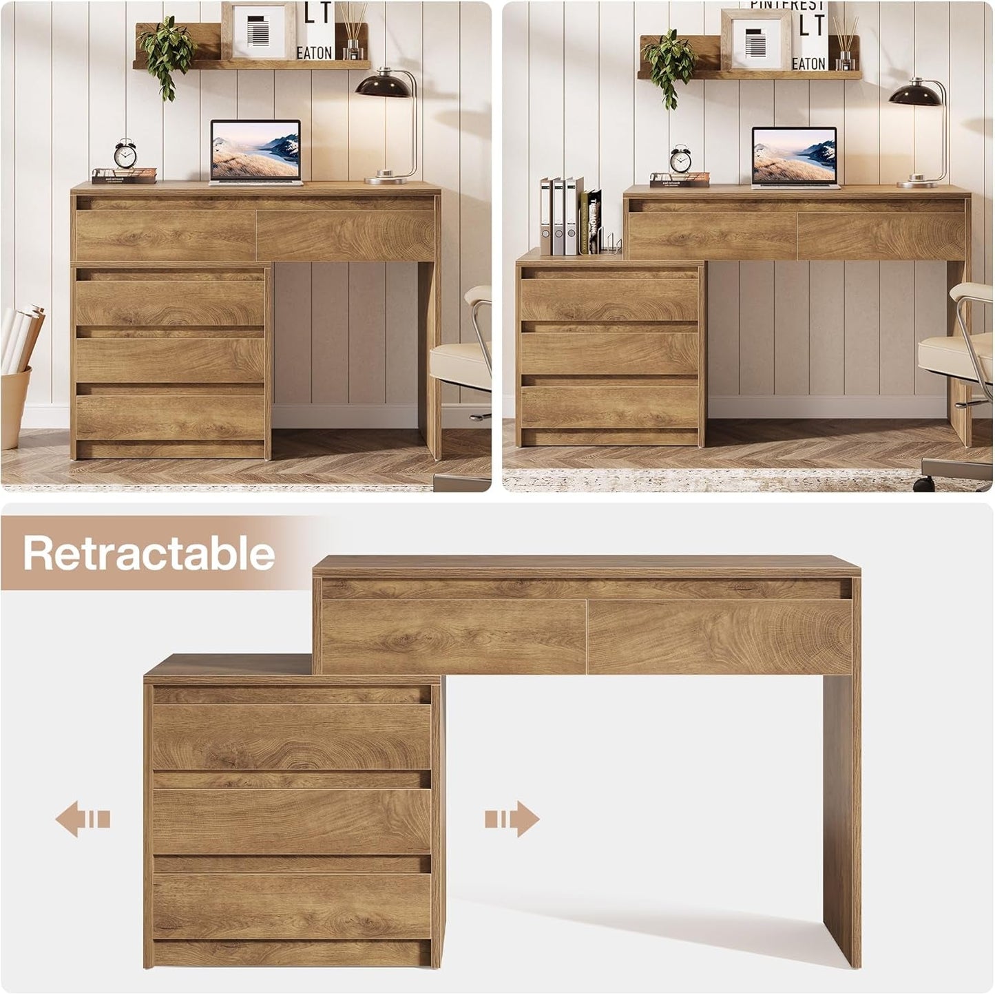 Sixty Three Inch Vanity Dressing Desk With Detachable Chest Cabinet