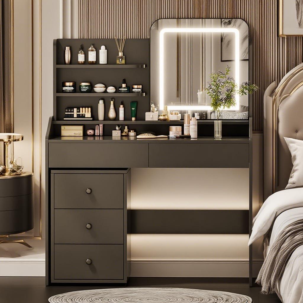 Makeup Vanity Desk With Multicolor Illuminated Mirror