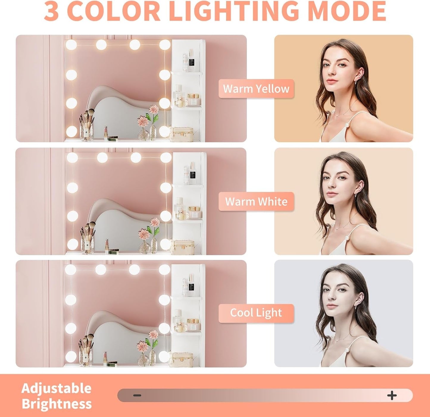White Makeup Vanity Dresser With Illuminated Mirror