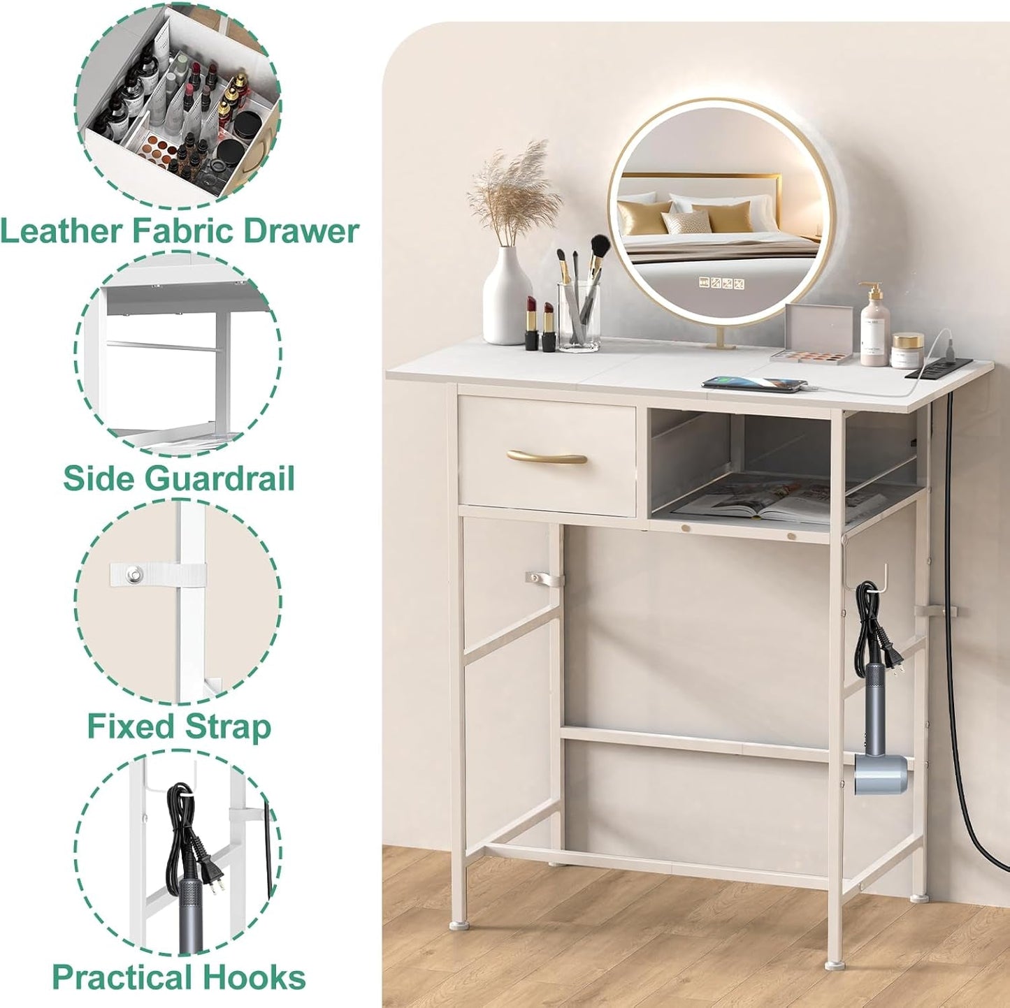 White Cosmetic Vanity Desk With Integrated Charging