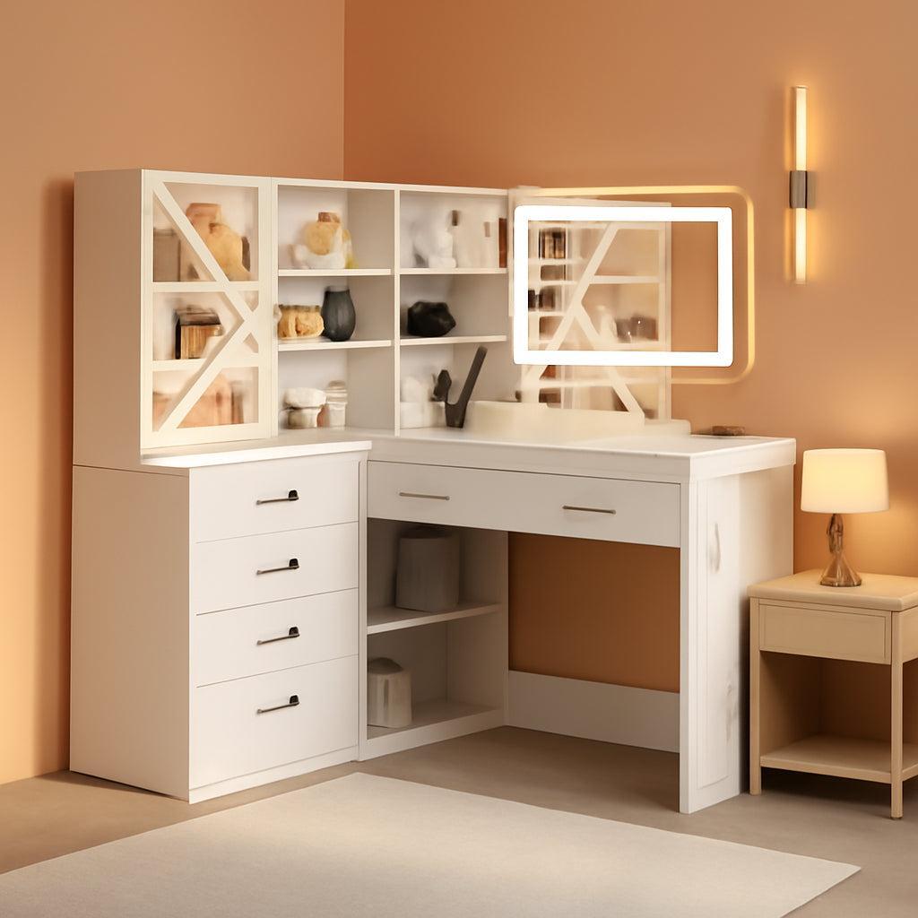 White L Shaped Vanity Table LED Mirror Illumination