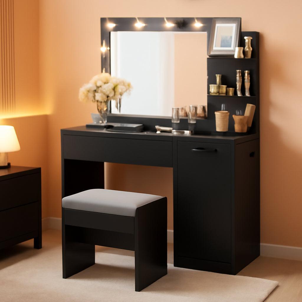 Forty Three Inch Black Vanity Desk With Dimmable Illumination