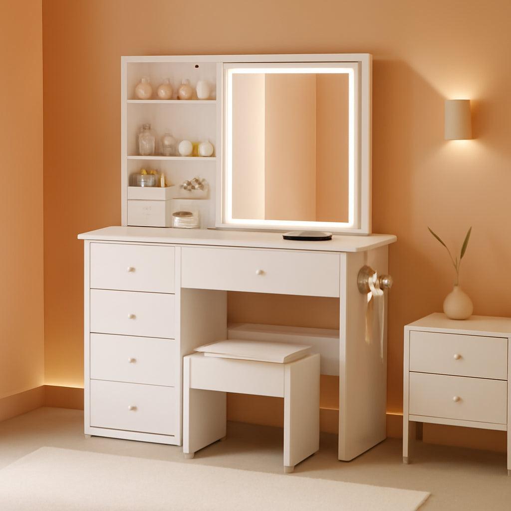 White Vanity Desk With Photoluminescent LED Illumination