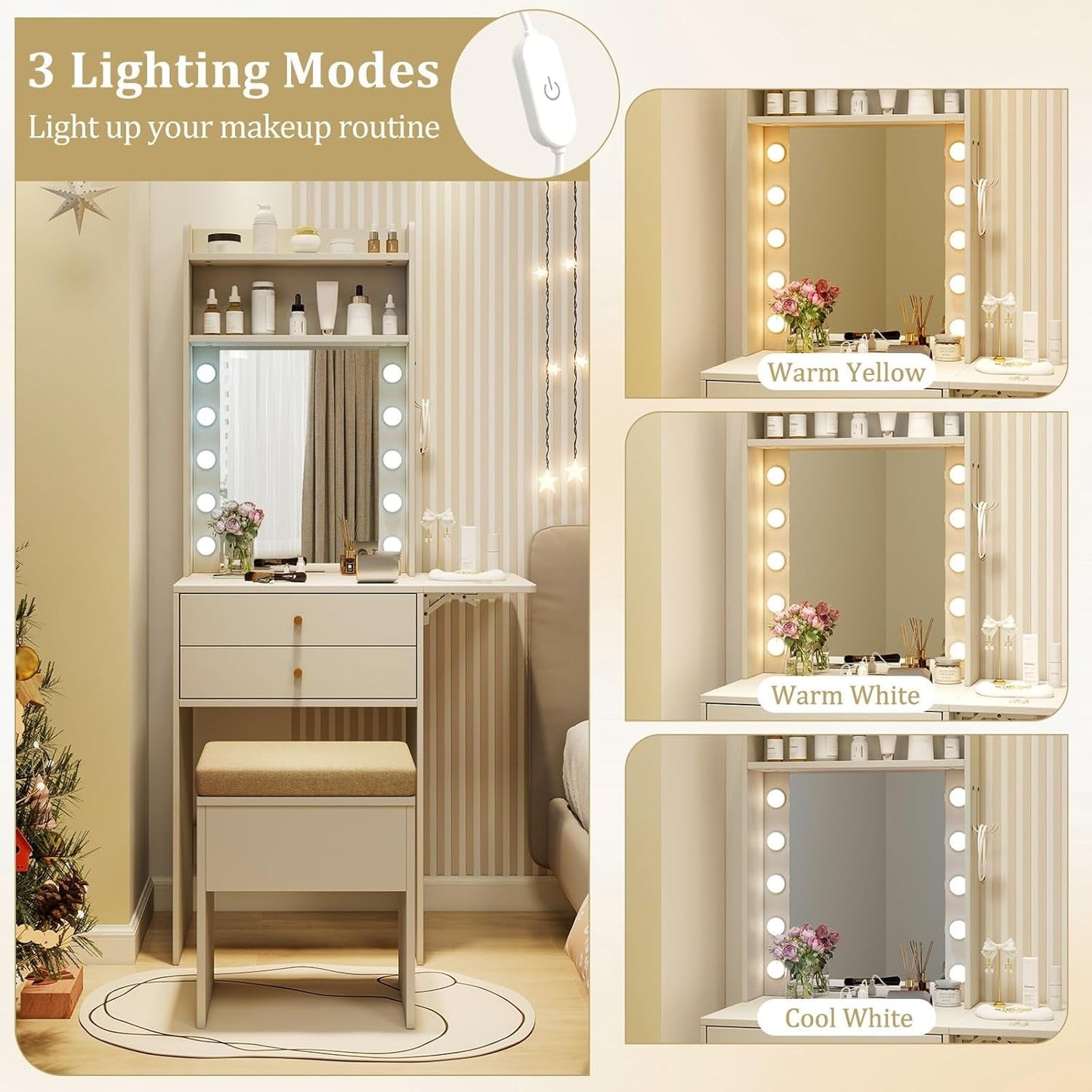 20 Inch Ultra Slim Pro Max Vanity Desk LED Mirror White