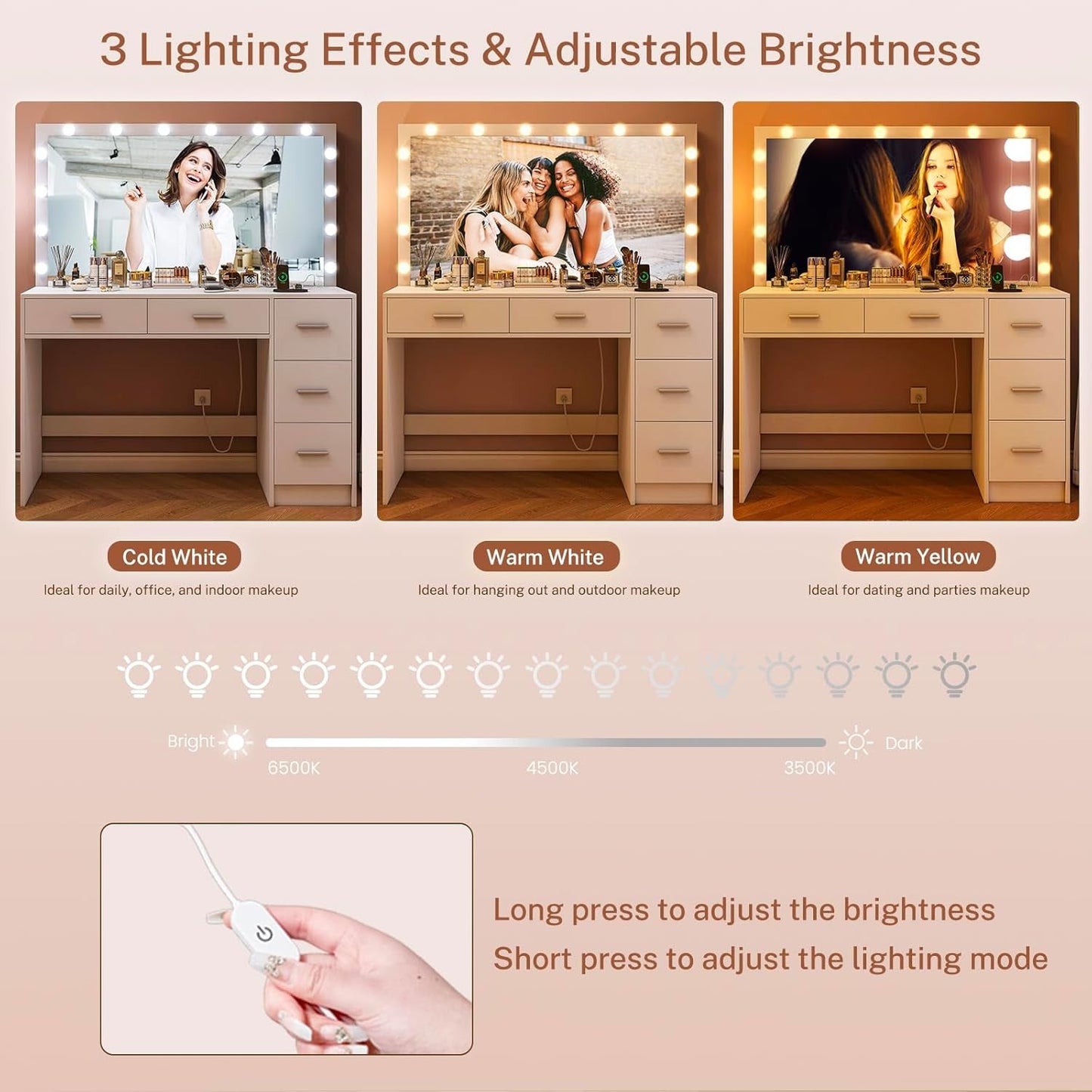 47 Inch Makeup Vanity Desk Ultra Bright LED Lighting Pro