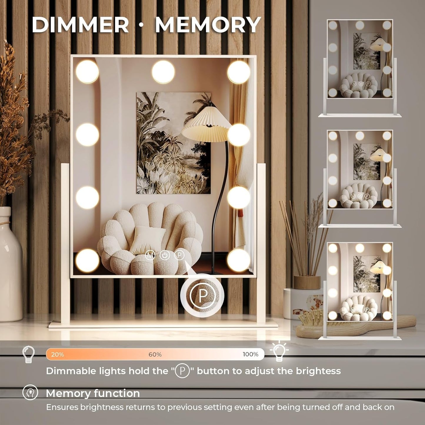 Vanity Makeup Mirror With Lights Dimmable 360Rotation