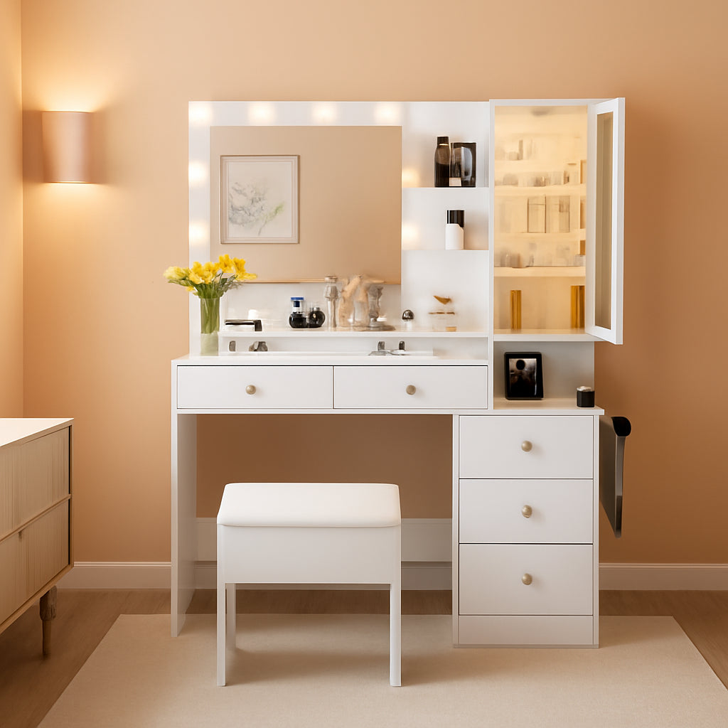 White Vanity Desk With Built In RGB Ambient Lighting