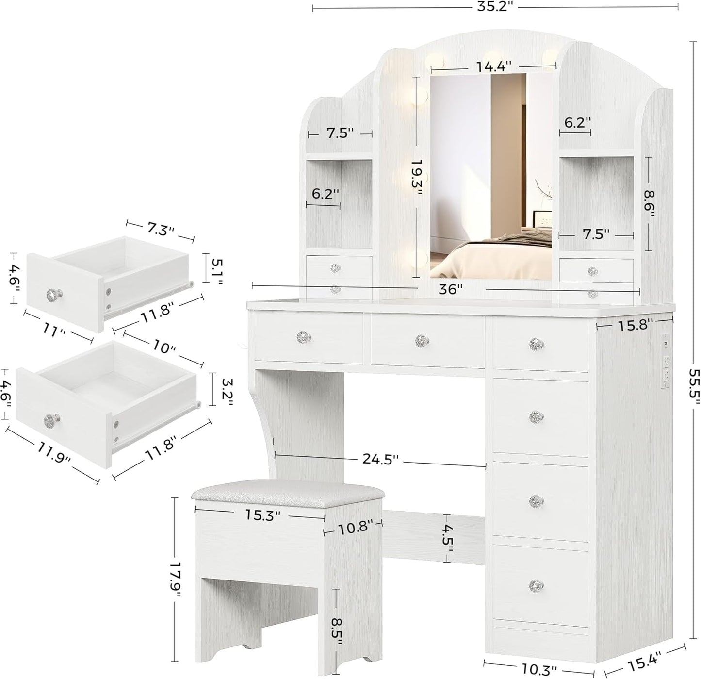 White Vanity With Dimmable LED Mirror Illumination