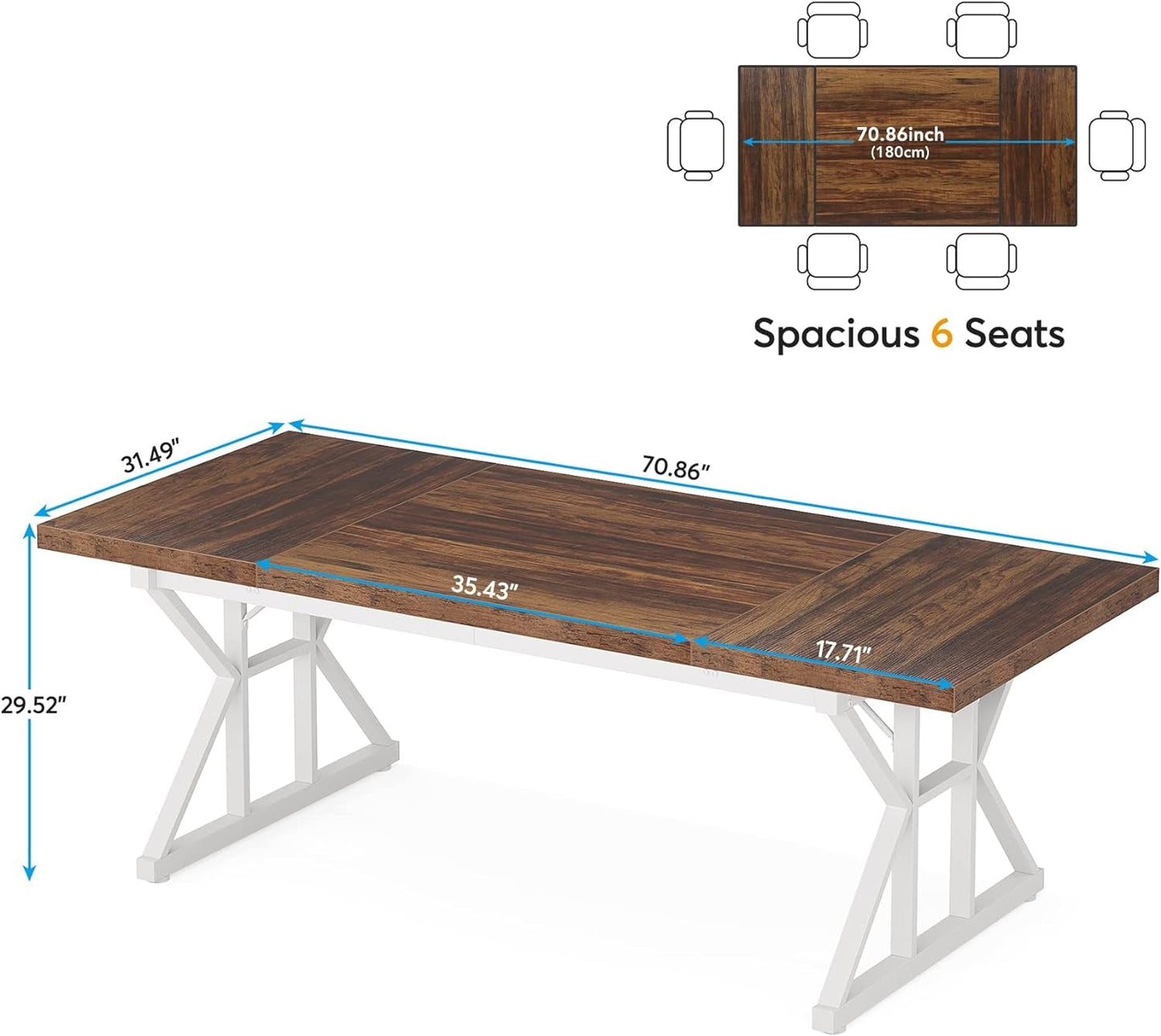 70.8 Inch Executive Desk Brown White Home Office Desk