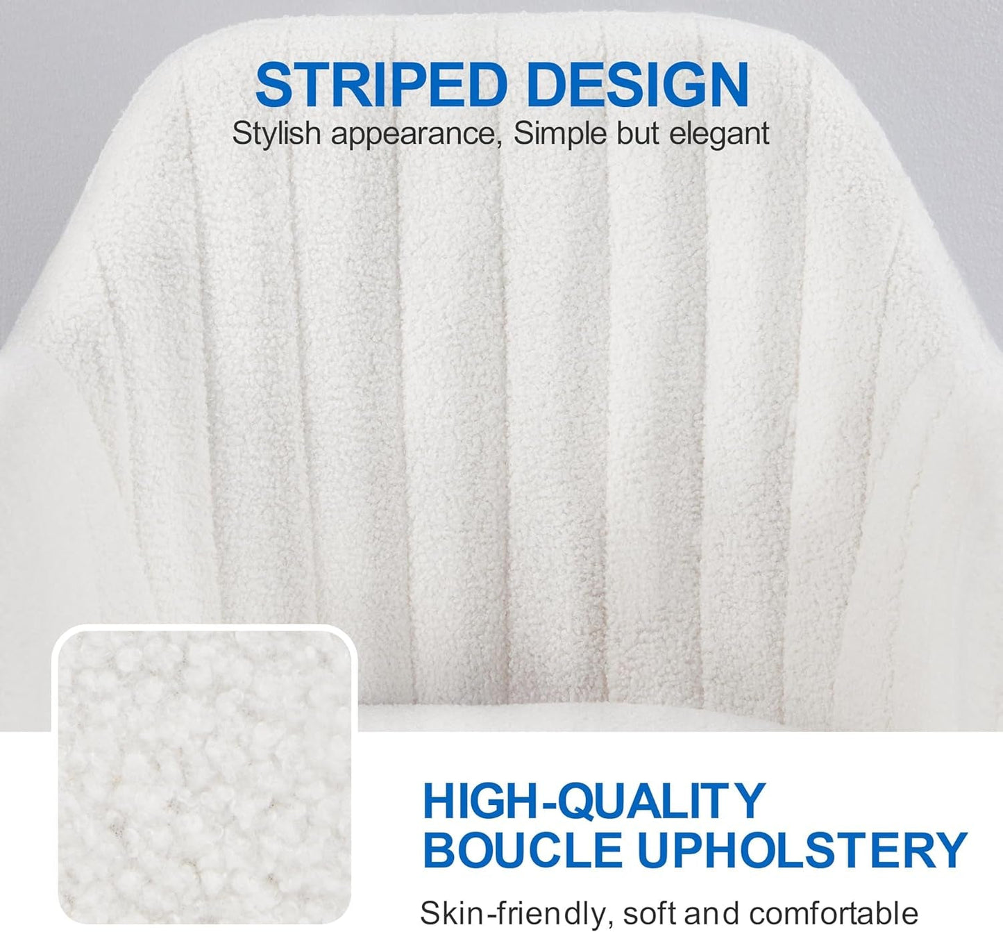 Ivory Boucle Vanity Chair Height Adjustable Makeup Desk Chair