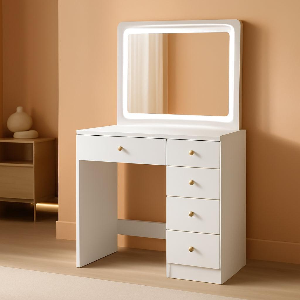 Makeup Vanity With Multicolor Lighting Mirror White