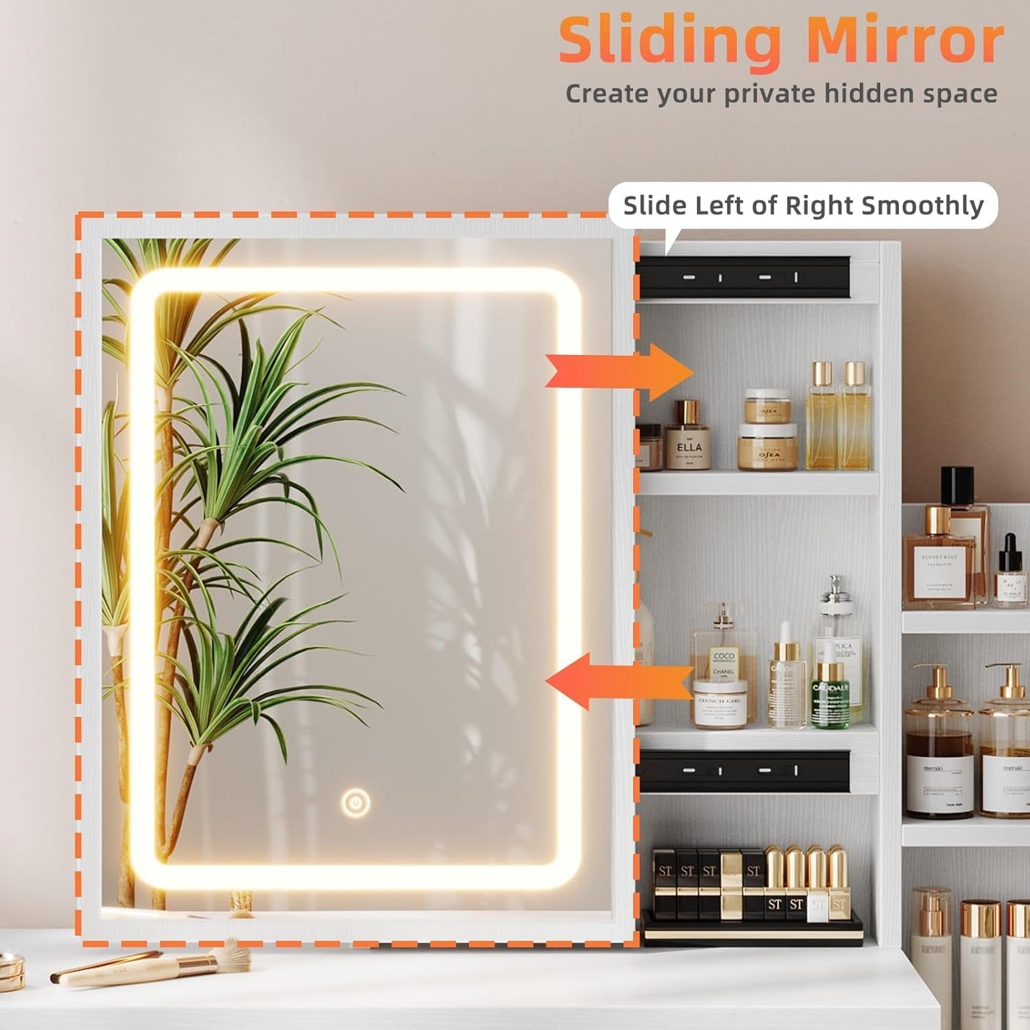 White Vanity Desk With LED Mirror Multi Compartment