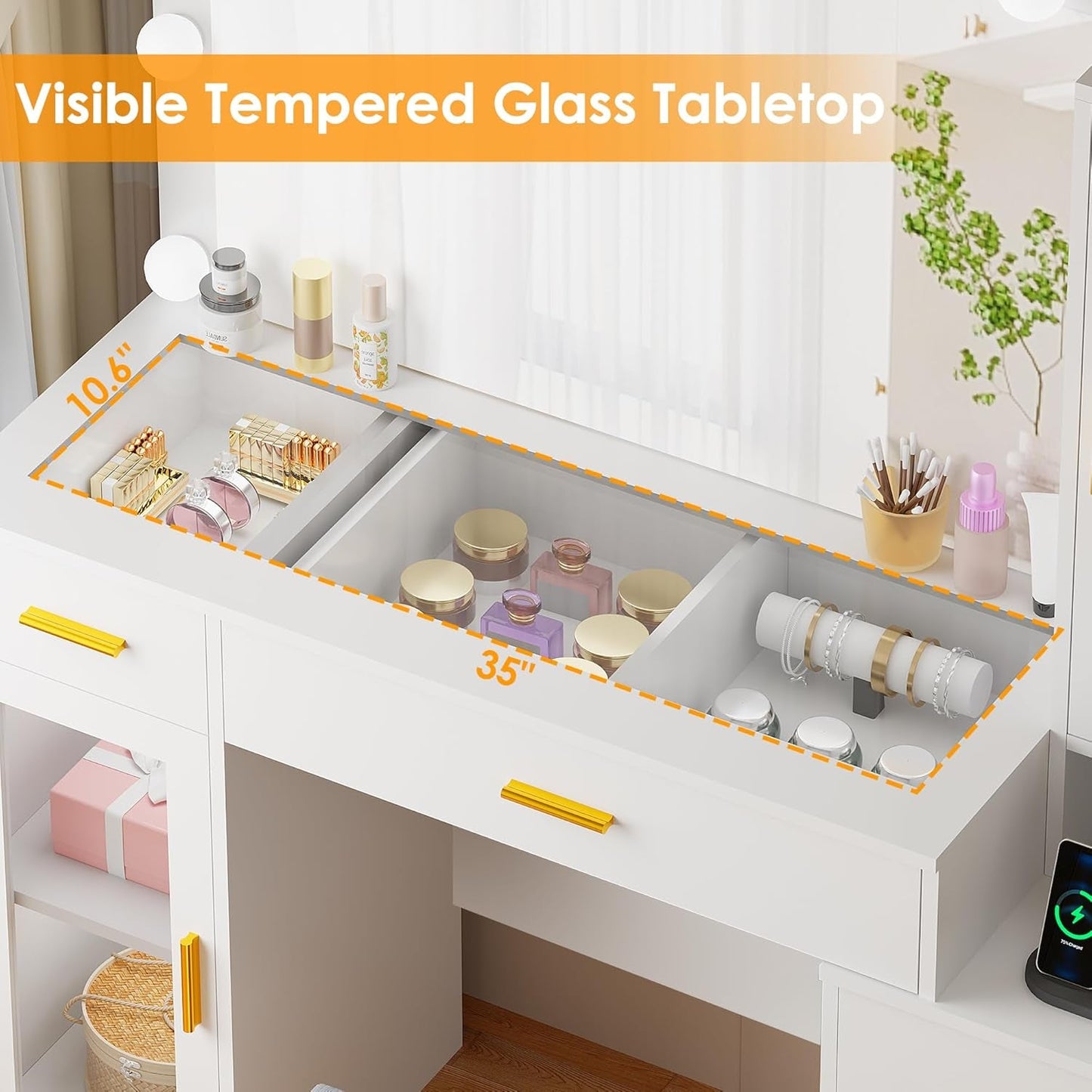 White 49.2 Inches Contemporary Vanity Desk Illuminated