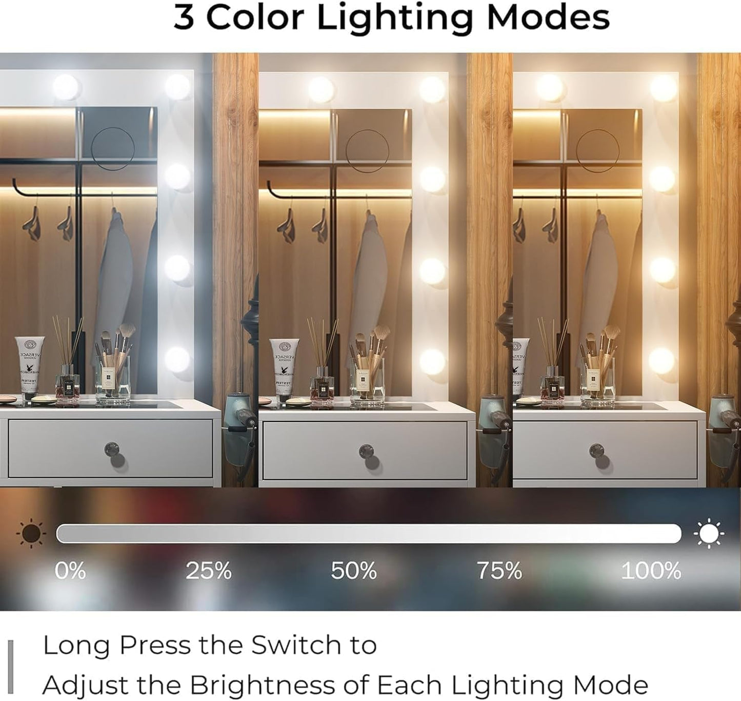 Illuminated Vanity Desk With Integrated Power Outlet