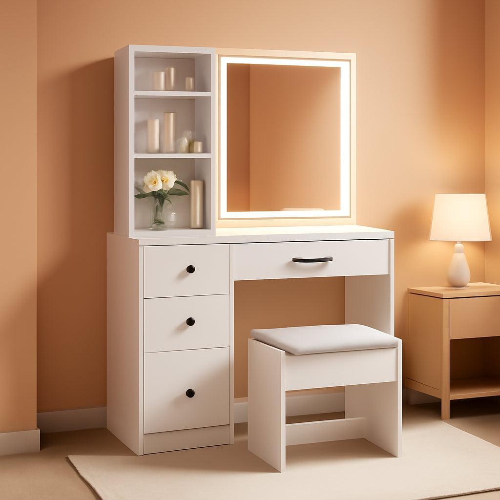 38 Inch Vanity Desk With White Luxurious Illuminated Mirror
