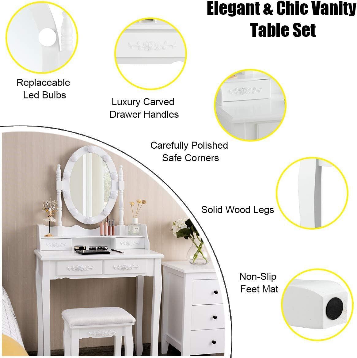 White Premium Makeup Vanity Table Illuminated Mirror