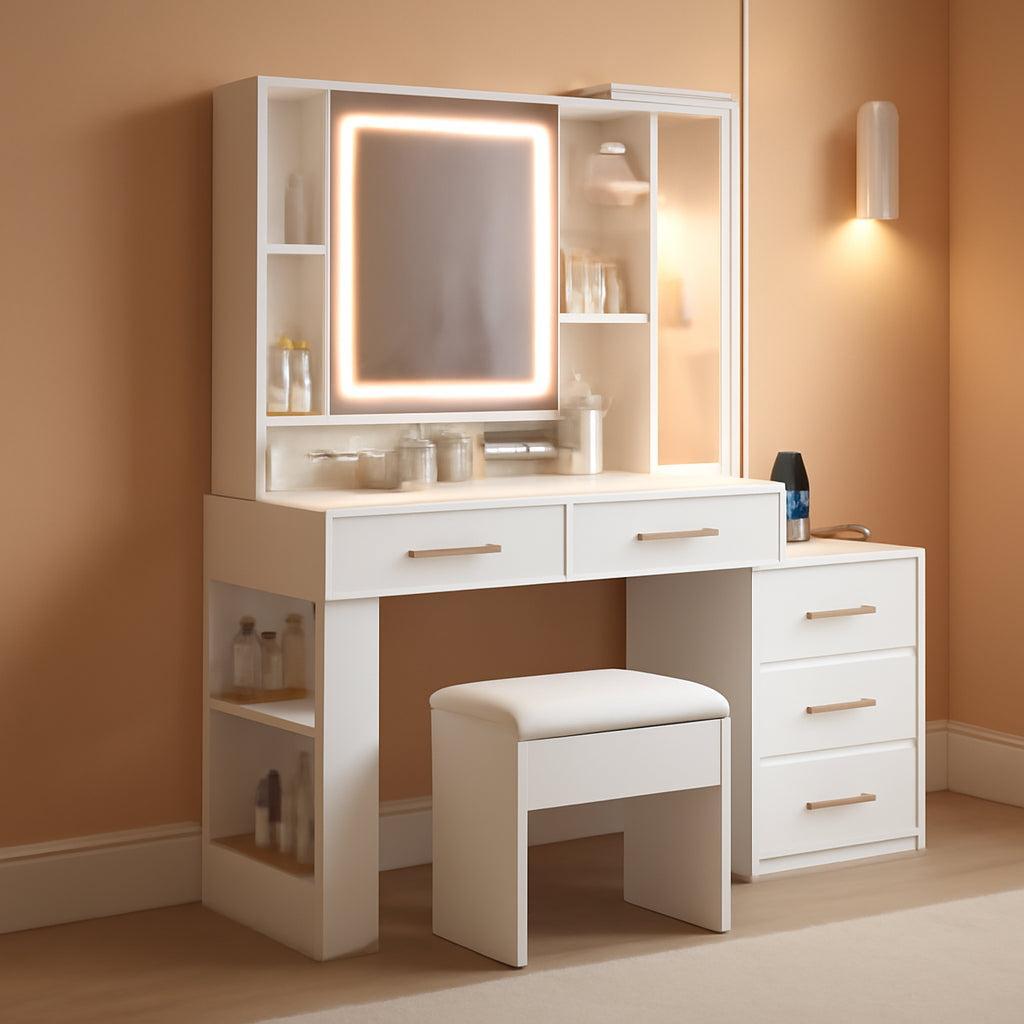 White Makeup Vanity Desk 47 Inches LED Illuminated Mirror