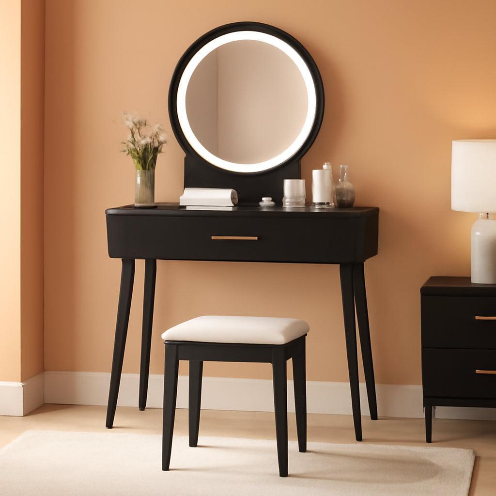 Matte Charcoal Vanity Desk With Dimmable LED Mirror
