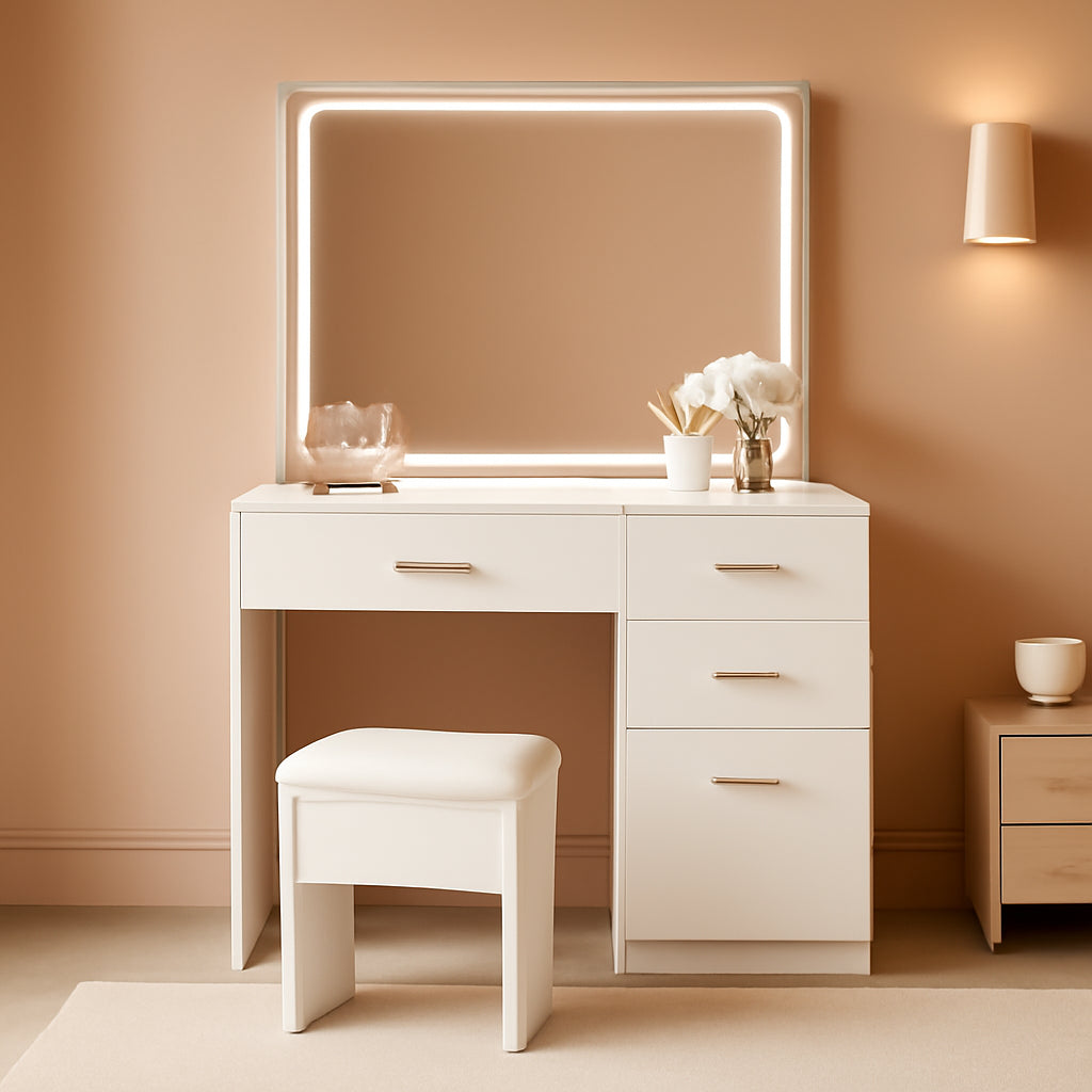 White Makeup Vanity Desk With Illuminated Mirror Pro