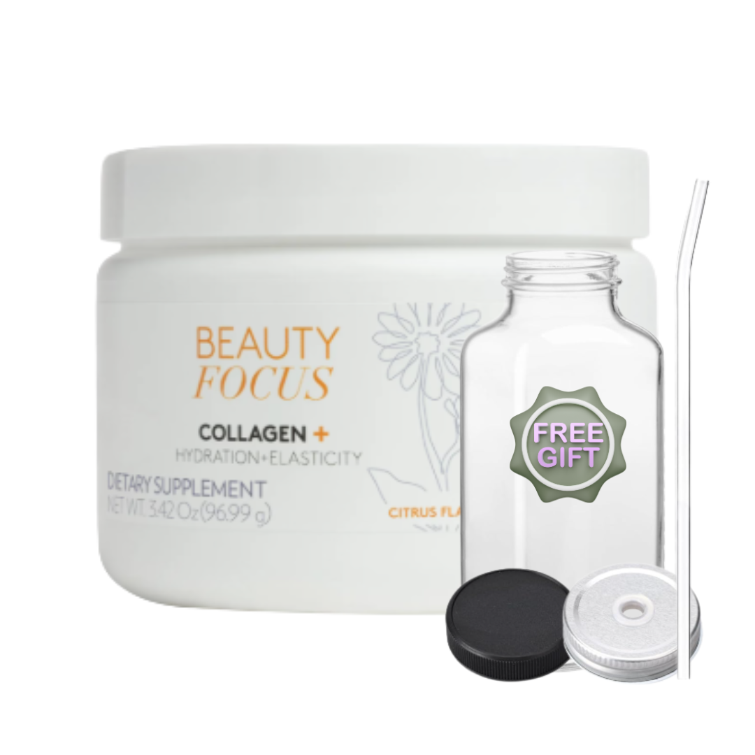Beauty Focus® Powder Mix-In Collagen+ Citrus by Nu Skin - includes Free 16oz Glass Jar with Lids and Straw