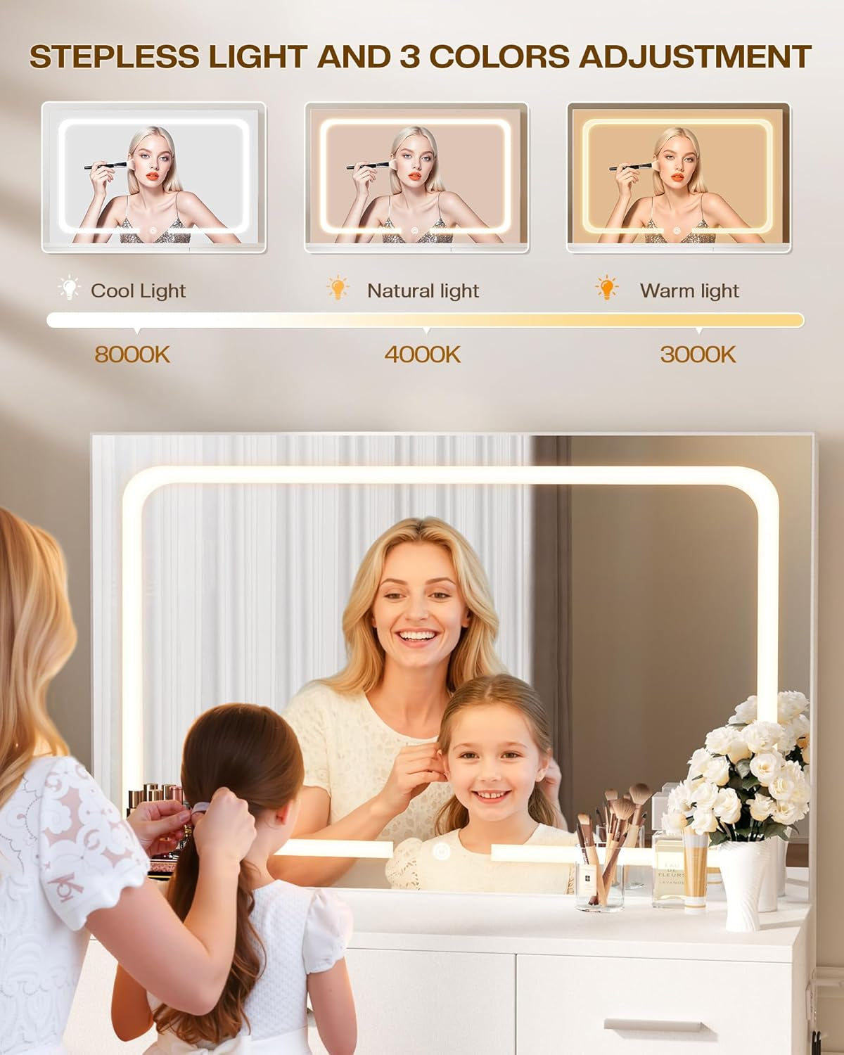 White Makeup Vanity Desk With Illuminated Mirror Pro
