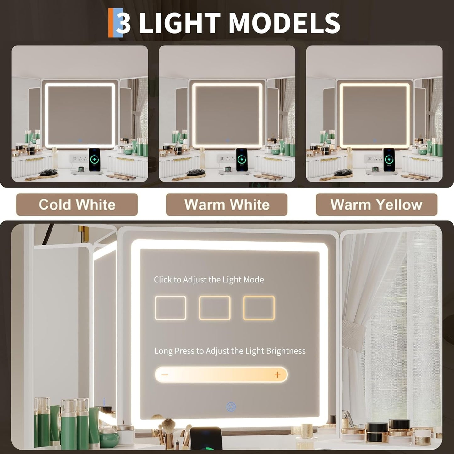White Cornerpiece Vanity Desk With Illuminated Mirror