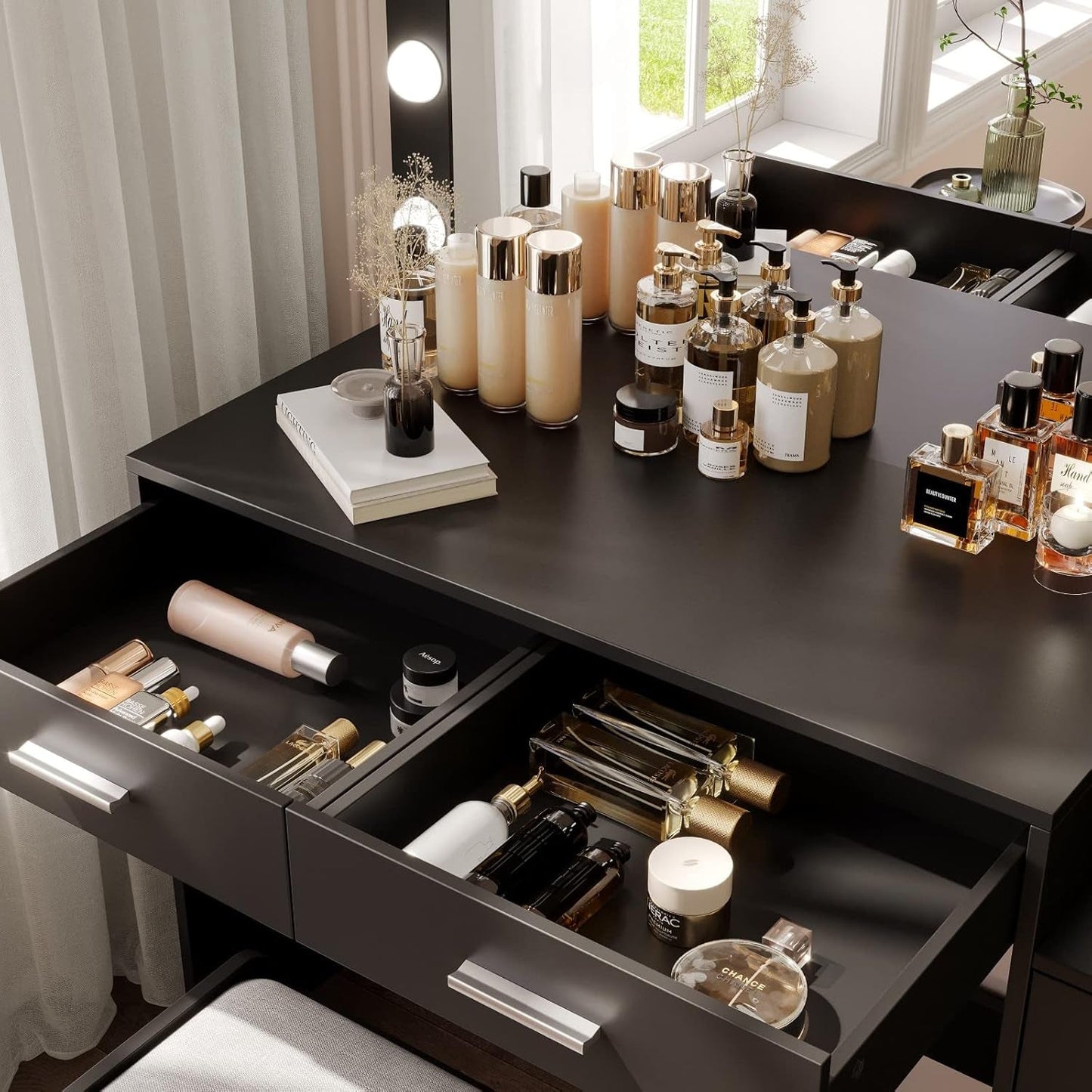 46.7-Inch Black Makeup Vanity Desk All-in-One Storage Unit