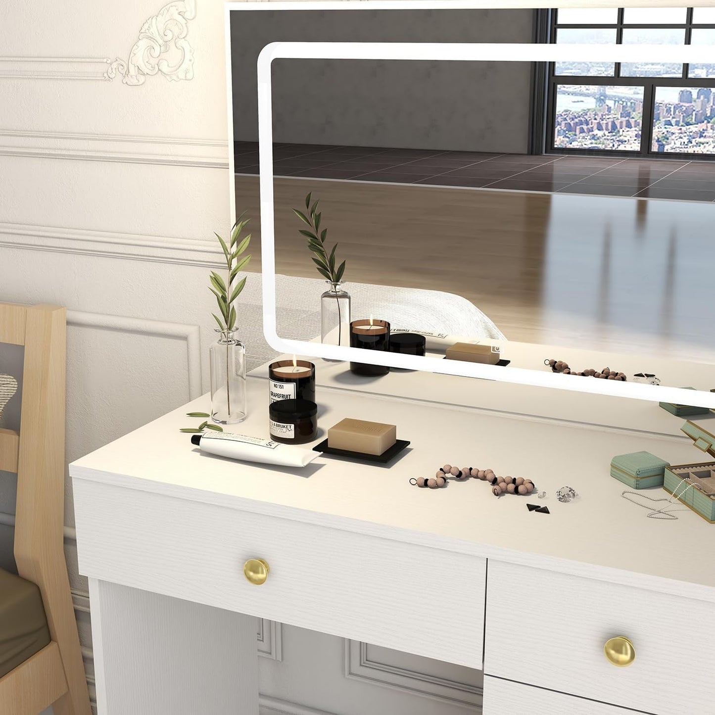 Makeup Vanity With Multicolor Lighting Mirror White