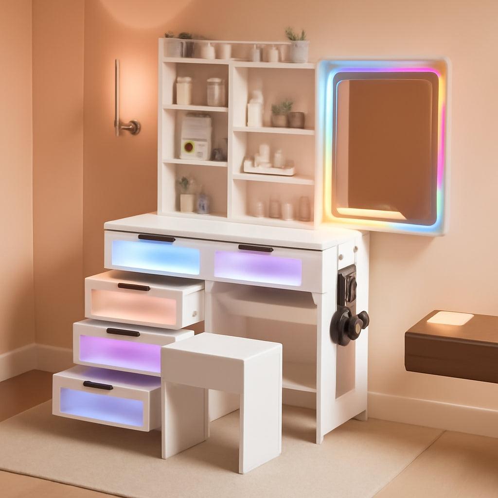 Contemporary White Vanity Table With LED Illumination