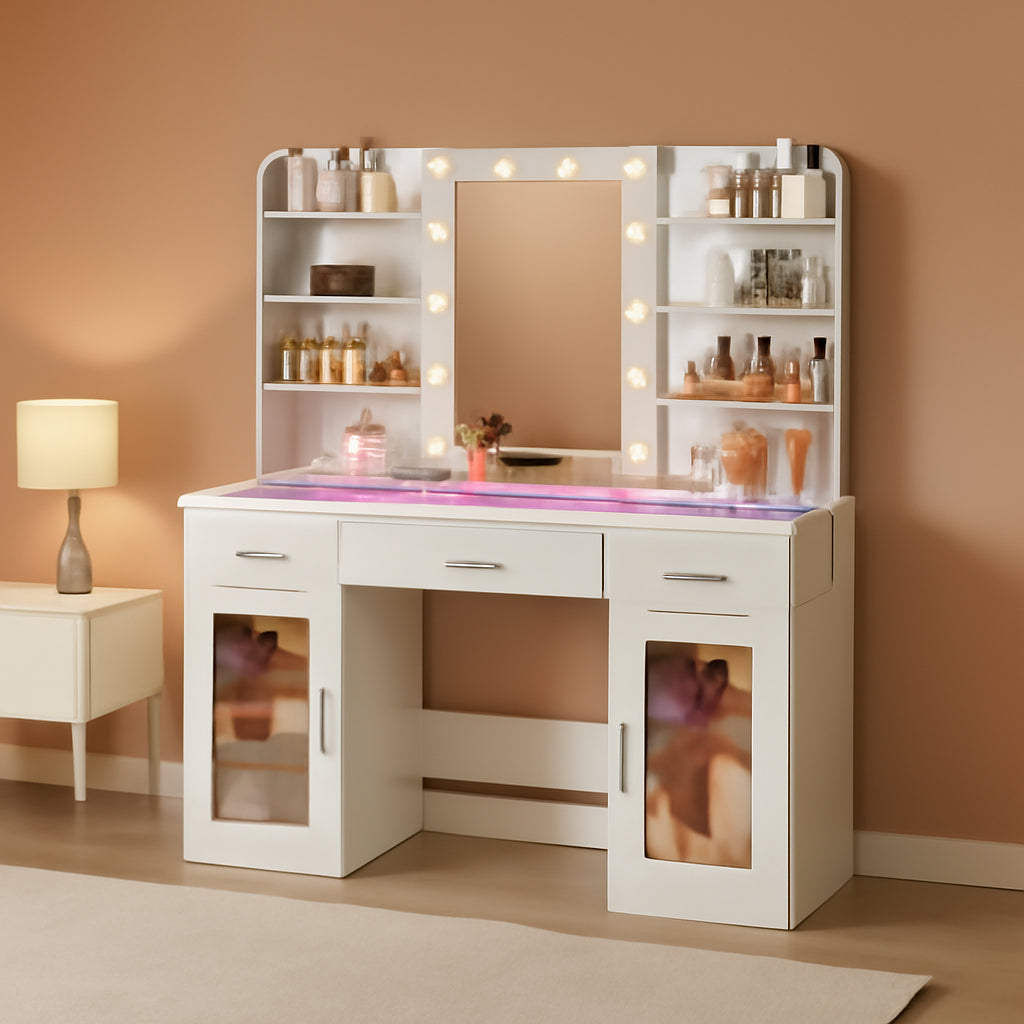 Transparent Vanity Desk Featuring RGB LED Illumination