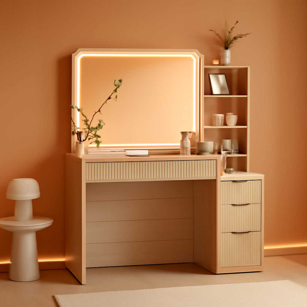 Fluted Makeup Vanity 43.5 Inch With Generous Mirror