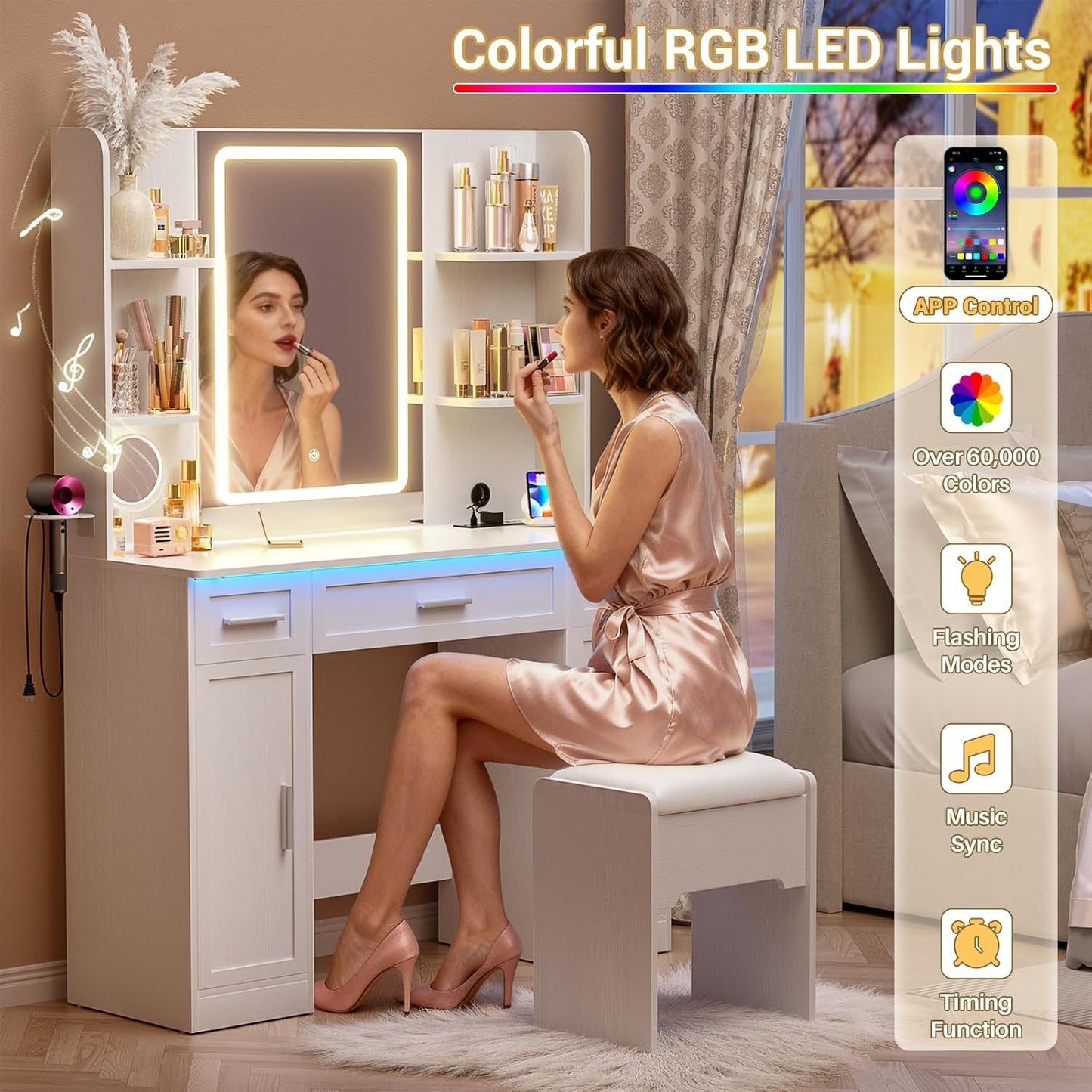 Vanity Desk 42 Inch ChromaticIllumination LED Mirror