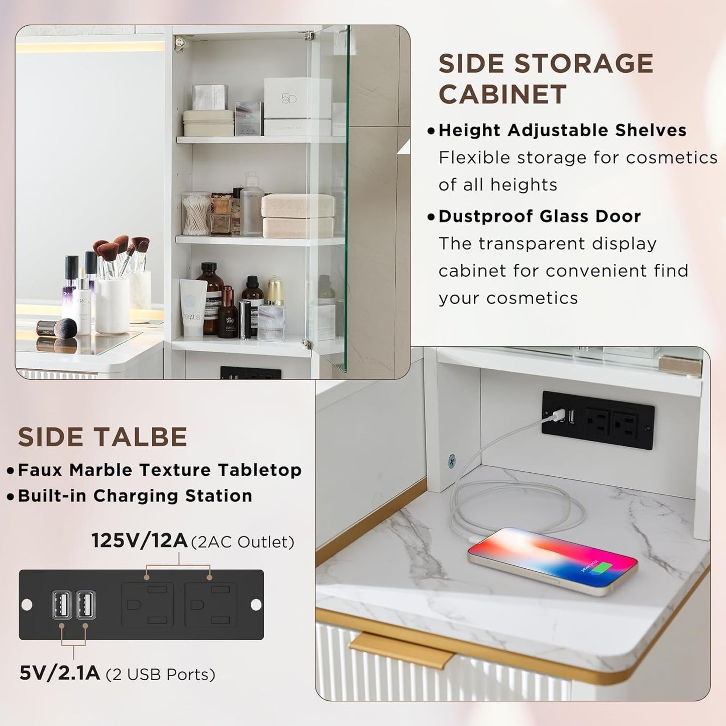 Thirty Six Inch Illuminated Mirror Vanity Desk Drawers Glass