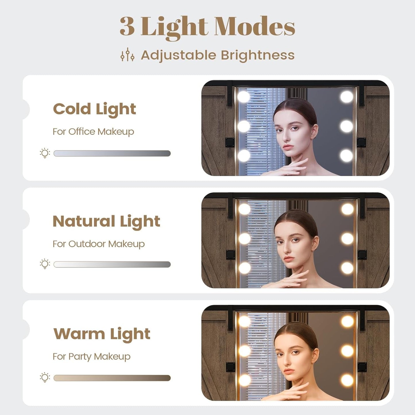 Brown Makeup Vanity With Integrated Lights Storage