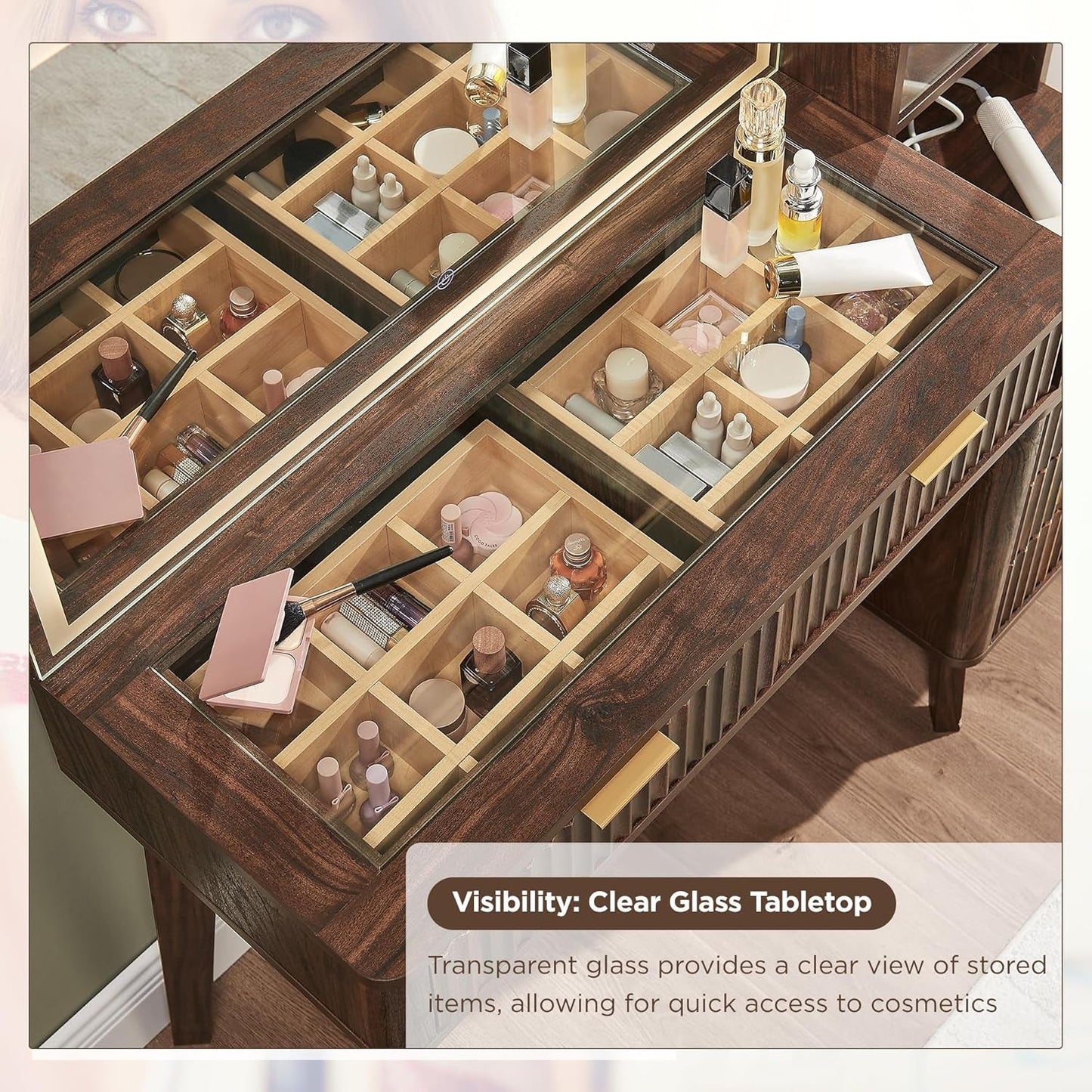 48 Inch Fluted Vanity Desk With Illuminated LED Mirror