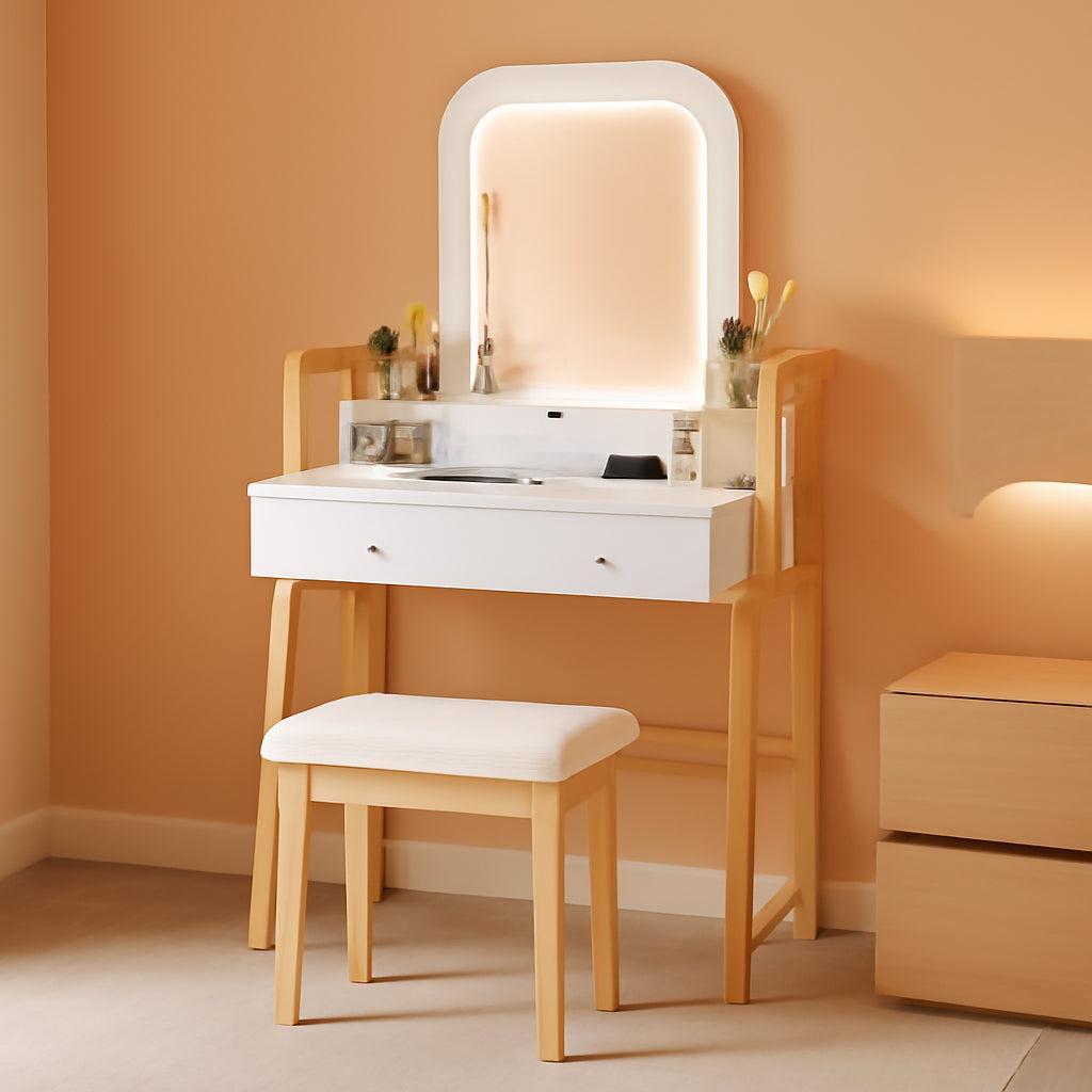 Compact White Vanity Desk With Three Color Illumination