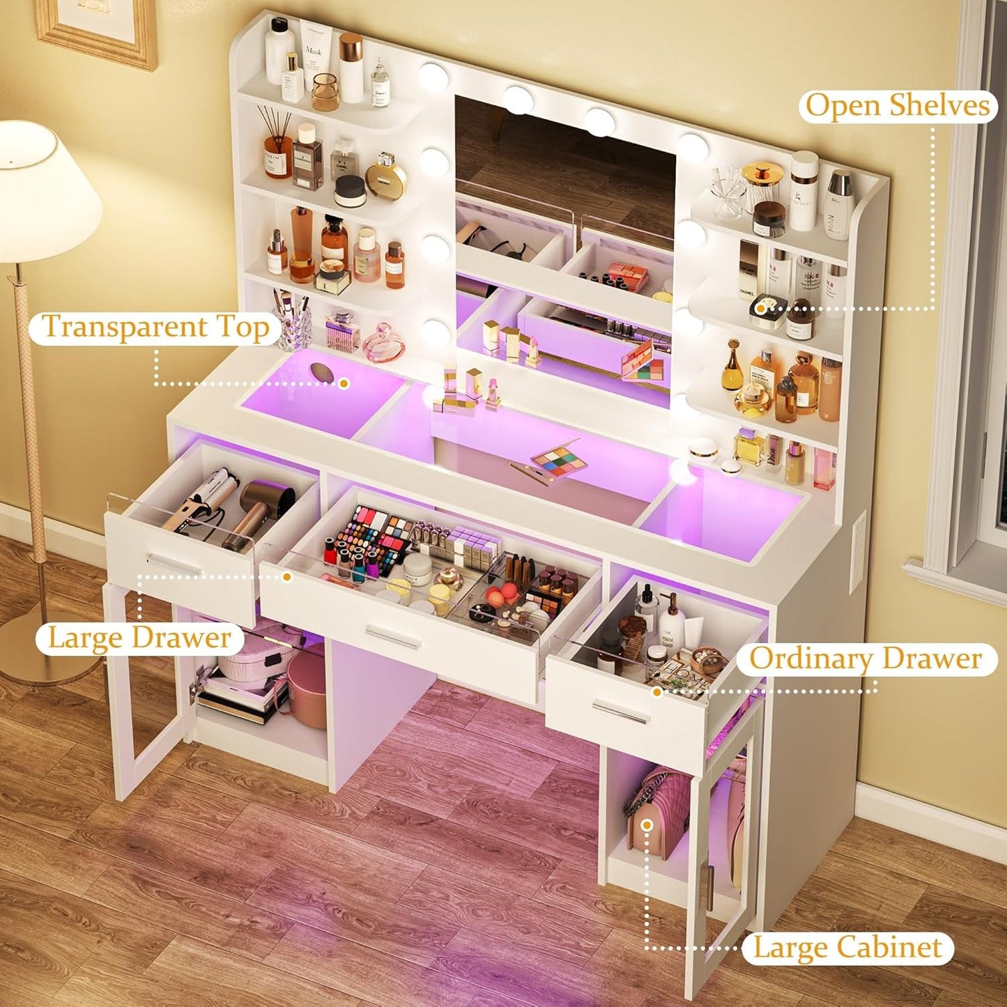 Transparent Vanity Desk Featuring RGB LED Illumination