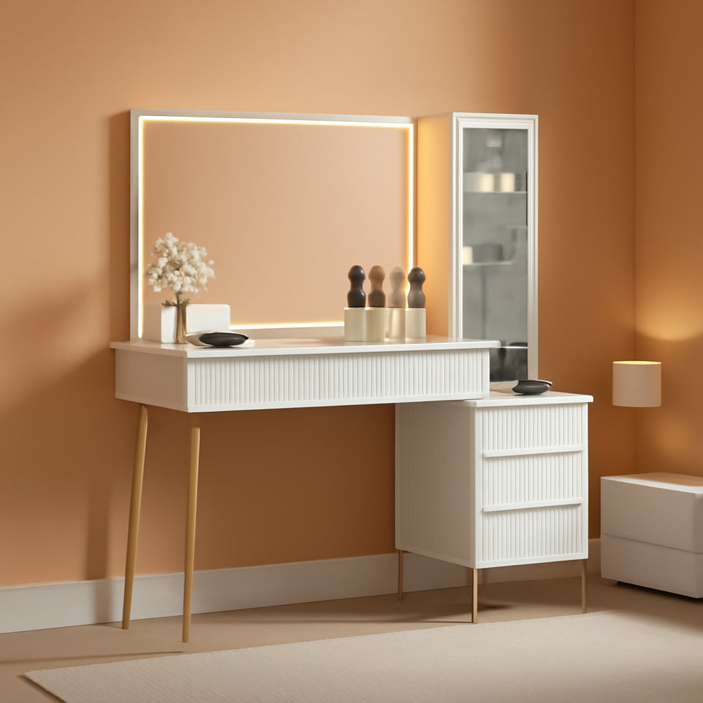 Thirty Six Inch Illuminated Mirror Vanity Desk Drawers Glass