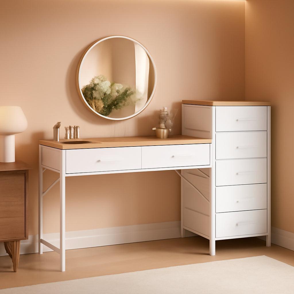 Fifty Five Inch Makeup Vanity Desk With Reversible Drawers